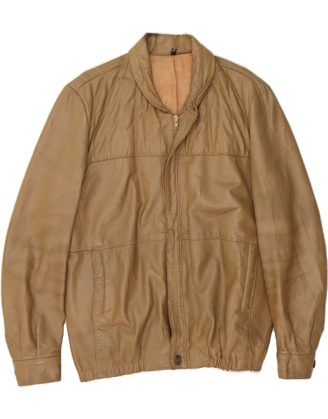 VINTAGE Mens Leather Jacket UK 40 Large Beige Vintage Vintage and Second-Hand Vintage from Messina Hembry 