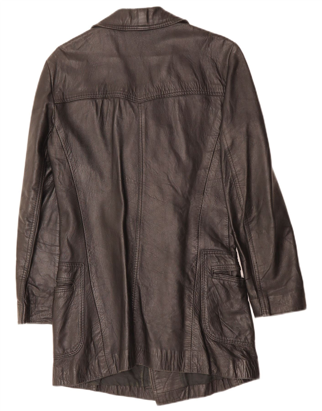 VINTAGE Manteau en cuir double boutonnage pour homme UK 10 Petit Noir