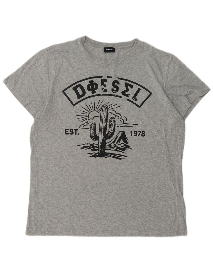 DIESEL T-Shirt Graphique Homme Top XL Gris Coton