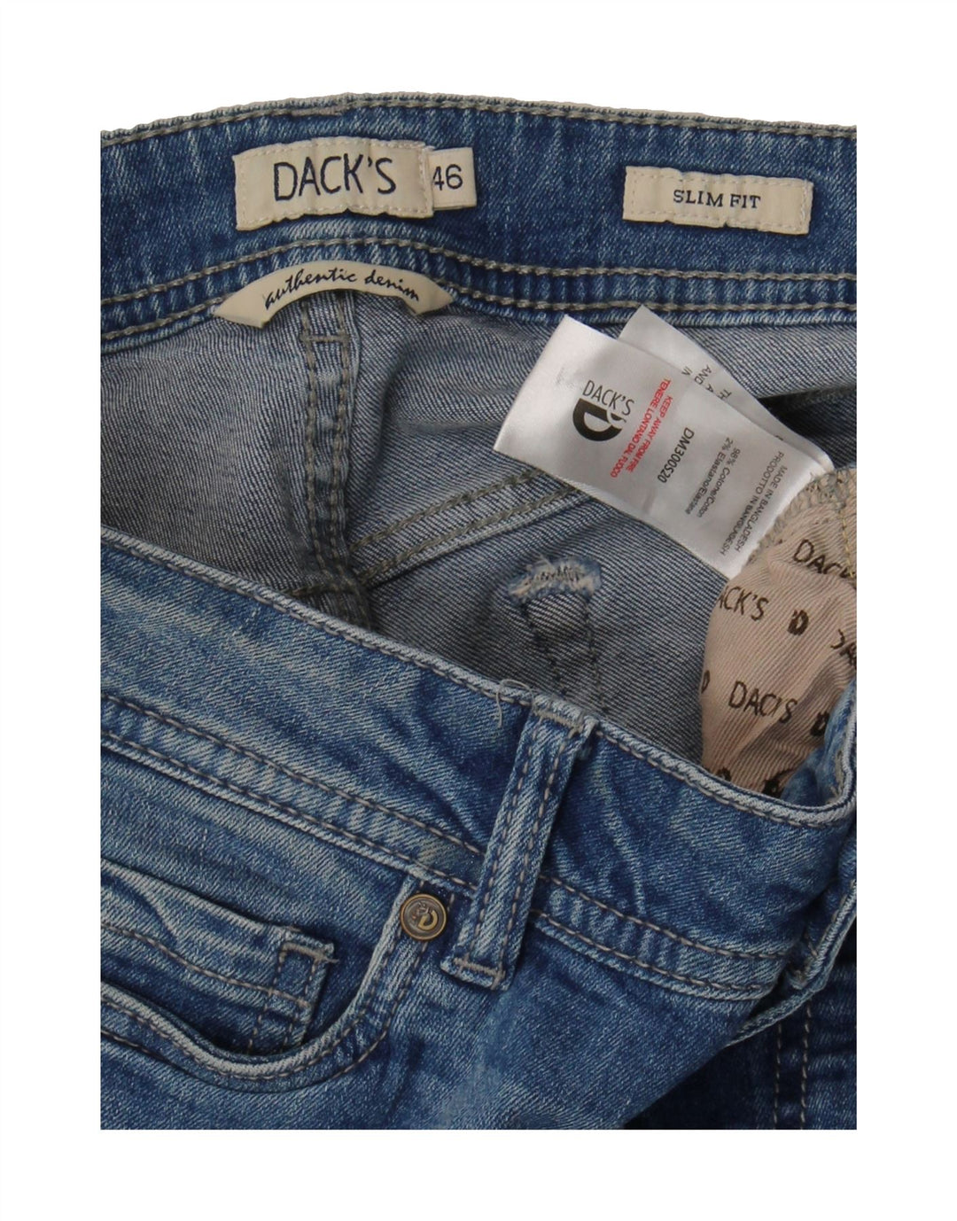 DACK'S Mens Slim Jeans IT 46 Small W30 L31 Blue Cotton Vintage Dack's and Second-Hand Dack's from Messina Hembry 
