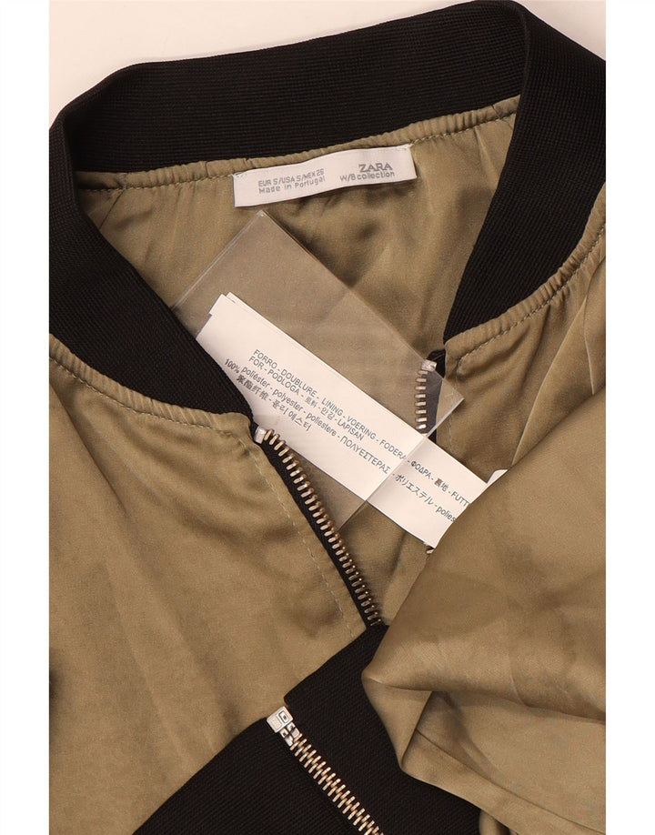 ZARA Femmes Crop Bomber Jacket UK 10 Petit Beige Colorblock Polyester