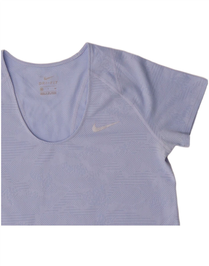 Nike Womens Dri Fit T-Shirt Top UK 10 Petit Bleu Géométrique