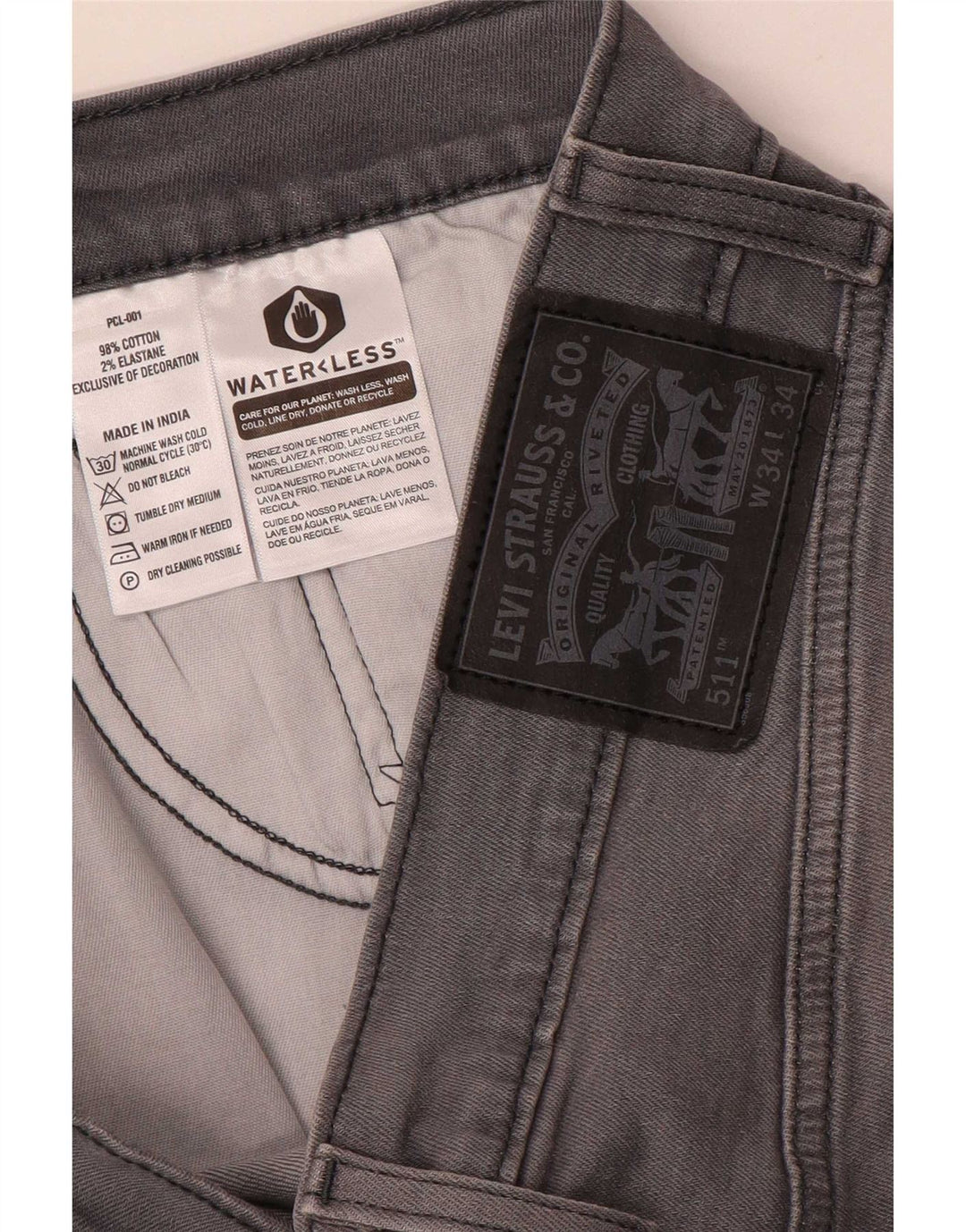 Levi's Jean Slim W34 L30 Homme Gris Coton