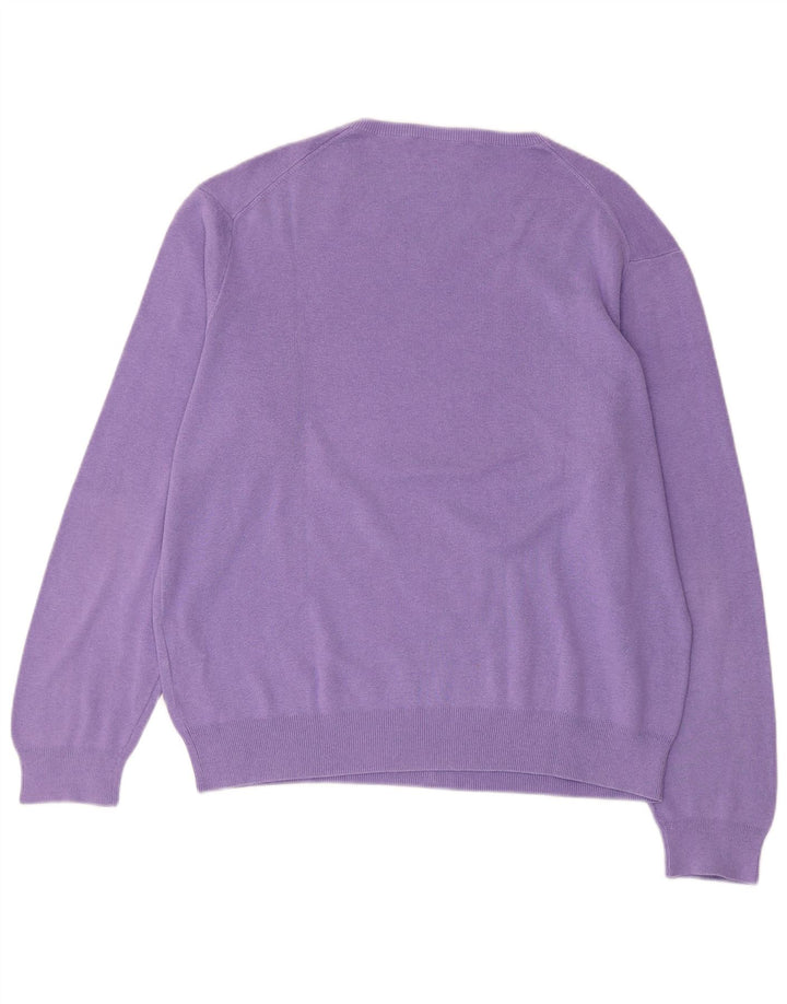 POLO RALPH LAUREN Pull col en V pour femme UK 16 Grand coton violet