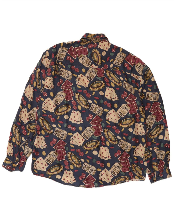 Chemise graphique homme vintage XL Soie bleu marine