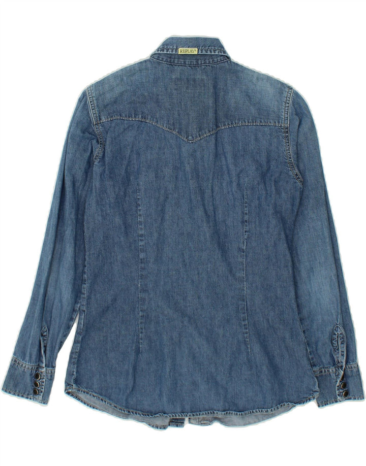 REPLAY Womens Denim Shirt UK 10 Small Blue Cotton Vintage Replay and Second-Hand Replay from Messina Hembry 