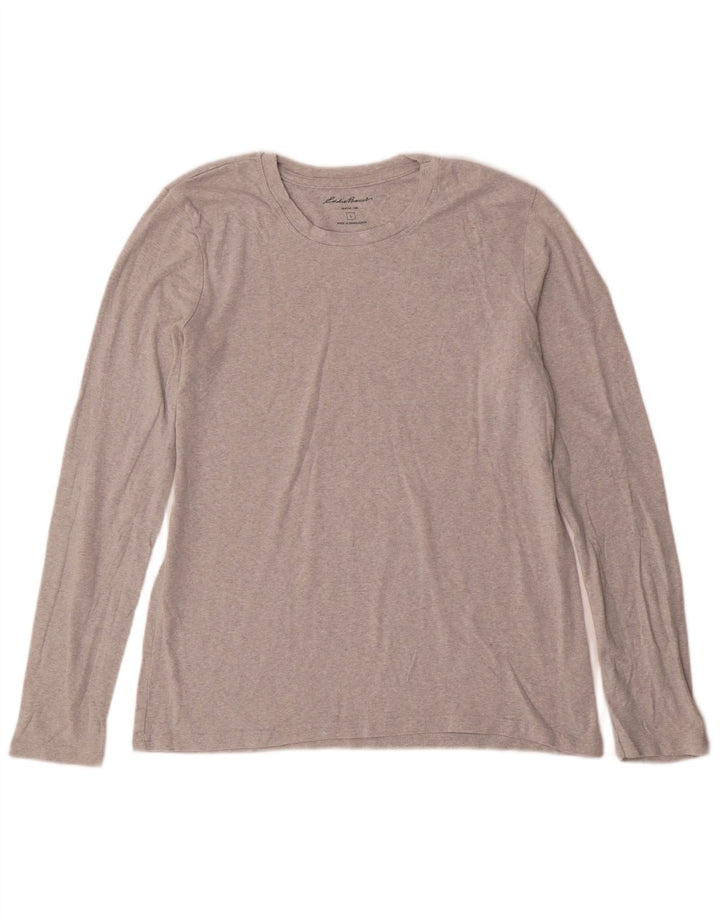 EDDIE BAUER Haut Femme Manches Longues UK 14 Grand Coton Gris