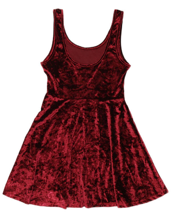 Topshop Robe trapèze sans manches en velours pour femme UK 10 Small Bordeaux