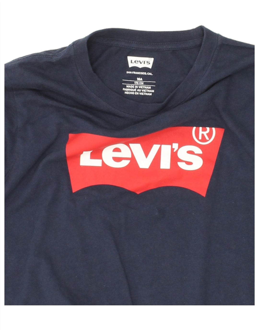 LEVI'S Boys Graphic Top Long Sleeve 15-16 Years Navy Blue Cotton Vintage Levi's and Second-Hand Levi's from Messina Hembry 
