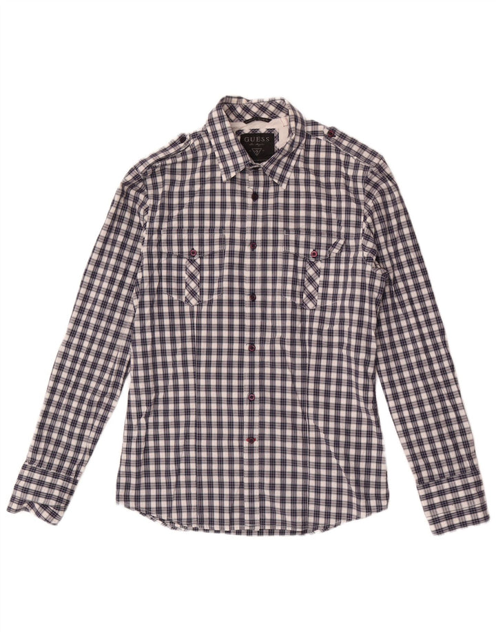 Guess Chemise Homme Petit Carreau Bleu Coton