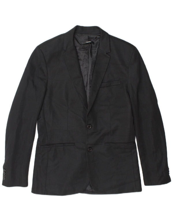 Zara Veste blazer à 2 boutons pour homme UK 40 Large Noir Polyester