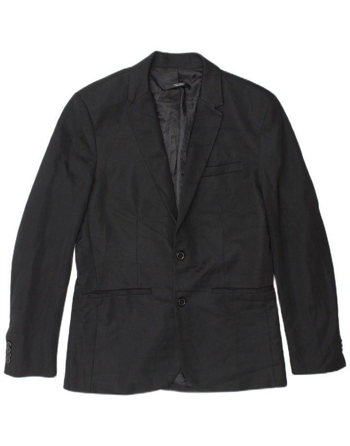 Zara Veste blazer à 2 boutons pour homme UK 40 Large Noir Polyester