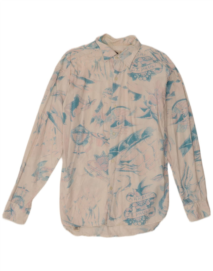 Replay Chemise à Motifs Abstraits Large Blanc Cassé Coton Homme