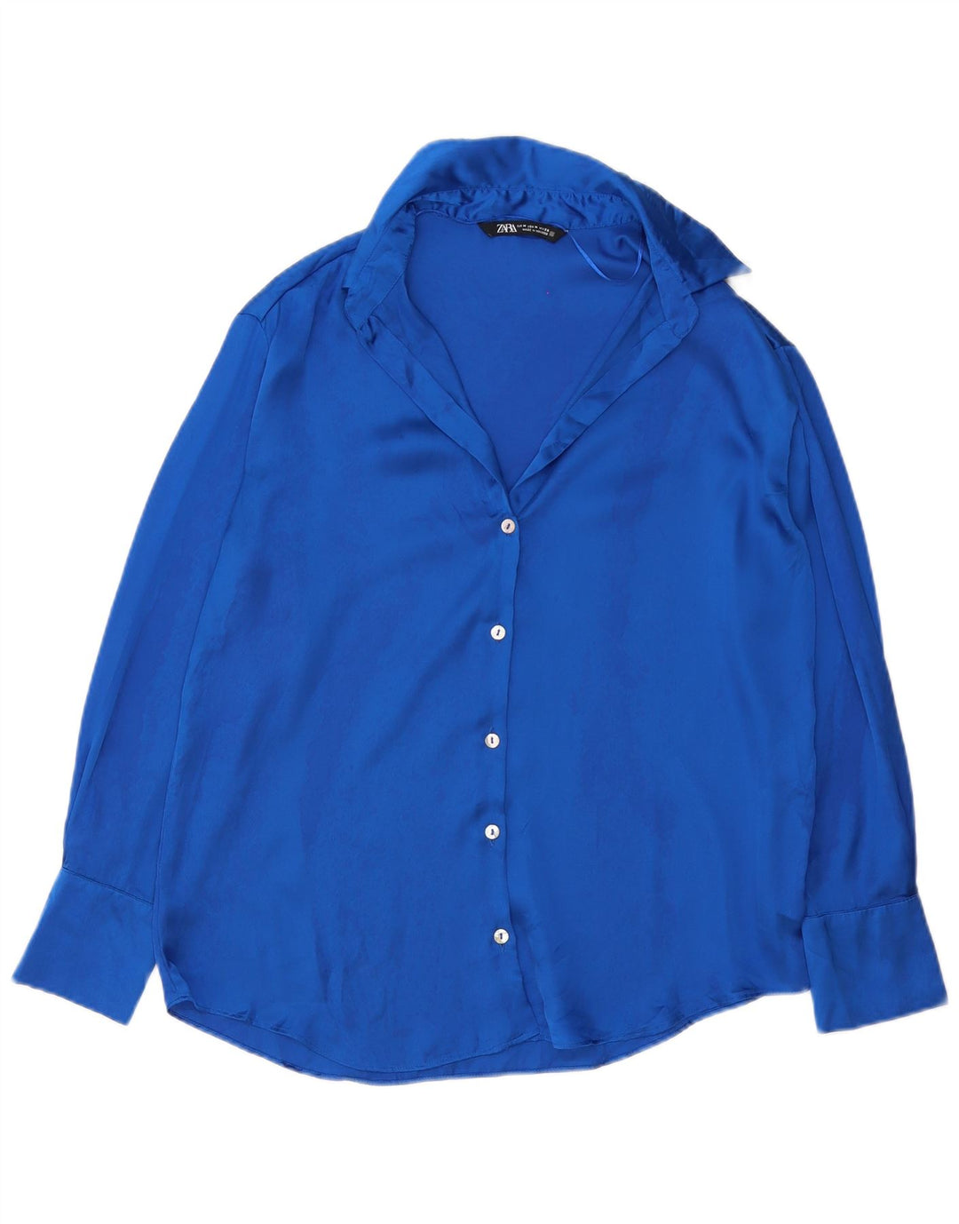 ZARA Femme Chemise Chemisier UK 14 Bleu Moyen Polyester