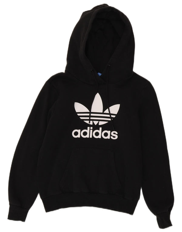 Adidas Pull à capuche surdimensionné graphique pour femme UK 10 Petit coton noir