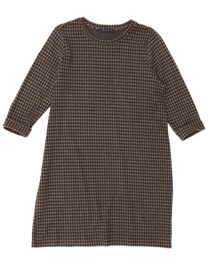 Marks & Spencer Robe droite à manches 3/4 pour femme UK 16 Grand Vichy Gris