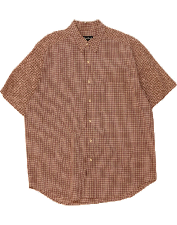 EDDIE BAUER Chemise à manches courtes pour homme en coton à carreaux marron