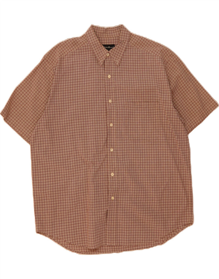 EDDIE BAUER Chemise à manches courtes pour homme en coton à carreaux marron