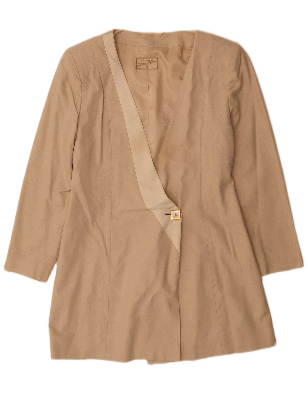 vintage Femme Longline 1 Bouton Blazer Veste UK 10 Petite Soie Beige