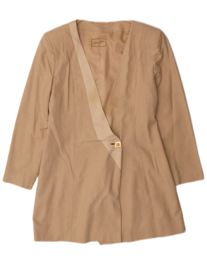 vintage Femme Longline 1 Bouton Blazer Veste UK 10 Petite Soie Beige