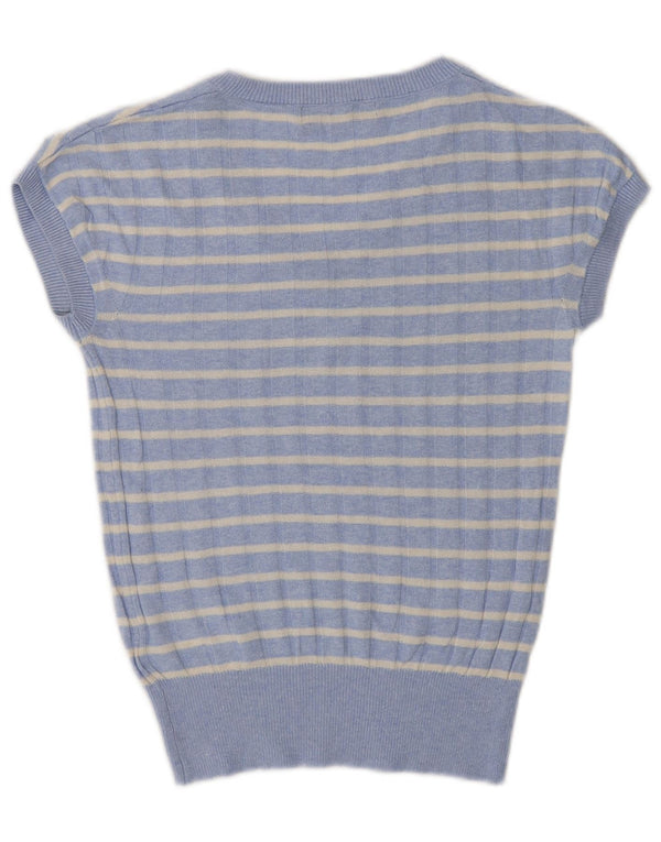 Marks & Spencer Pull col en V pour femme UK 6 XS Bleu rayé