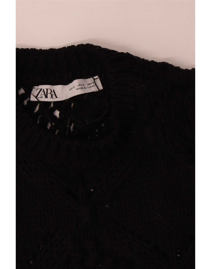 Zara Femmes Crop Sans Manches Tricot Blouse Top UK 10 Petit Noir Polyester