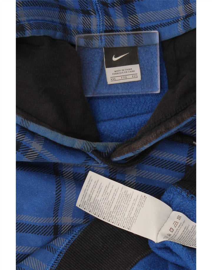 Nike Pull à capuche pour homme en coton à carreaux bleu 2XL