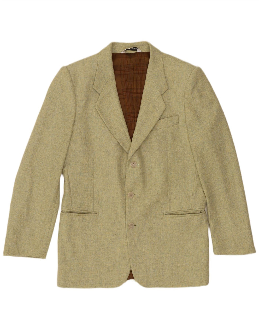 VINTAGE Veste Blazer 3 Boutons Homme IT 46 Petite Laine Verte