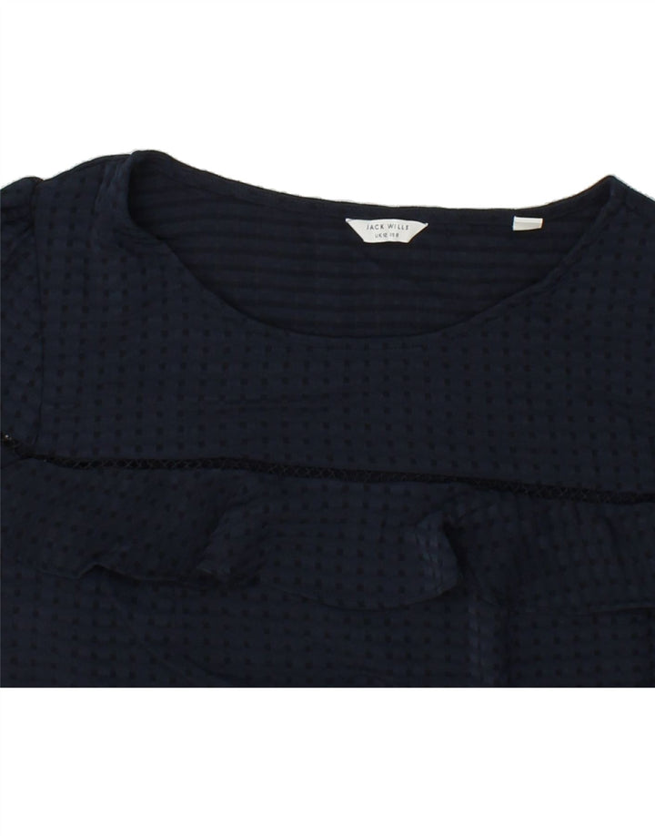 JACK WILLS Womens Blouse Top UK 12 Medium Navy Blue Spotted Polyester Vintage Jack Wills and Second-Hand Jack Wills from Messina Hembry 
