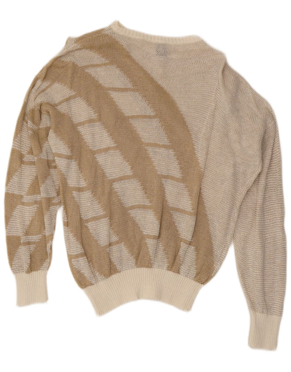 vintage Womens Boat Neck Jumper Sweater UK 16 Grand Beige Géométrique