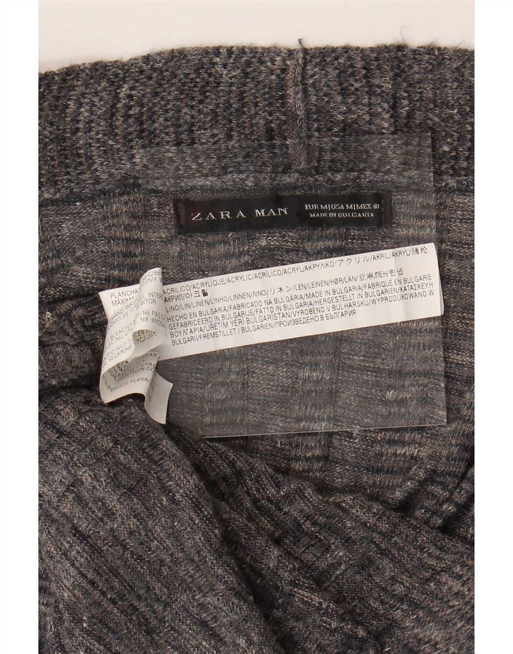 Pull Cardigan Ouvert Zara Homme Gris Moyen Acrylique Moucheté