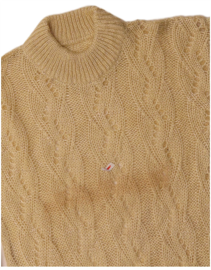 VINTAGE Pull col roulé femme UK 10 Petit Beige