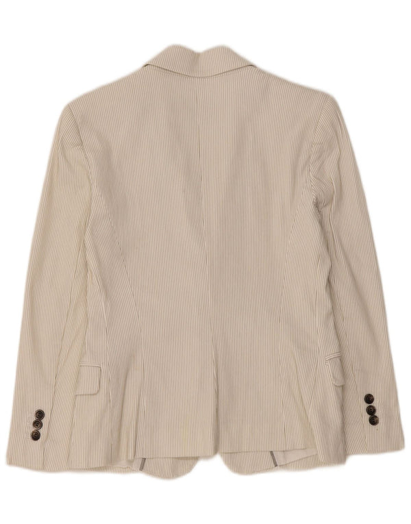 Zara Womens 1 Button Blazer Jacket UK 14 Large Off White Pinstripe Coton