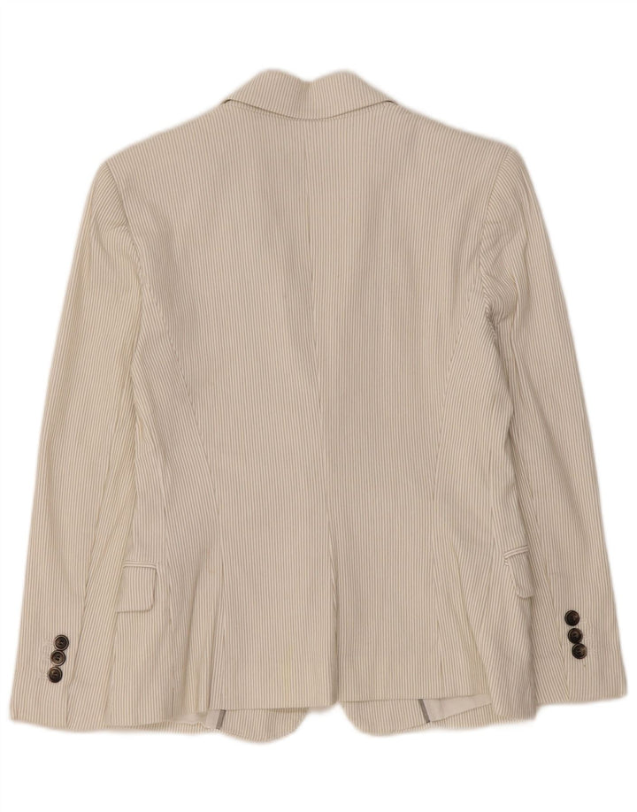 Zara Womens 1 Button Blazer Jacket UK 14 Large Off White Pinstripe Coton