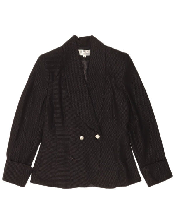 vintage Femme Double Breasted Blazer Veste IT 42 Moyen Noir Rayé