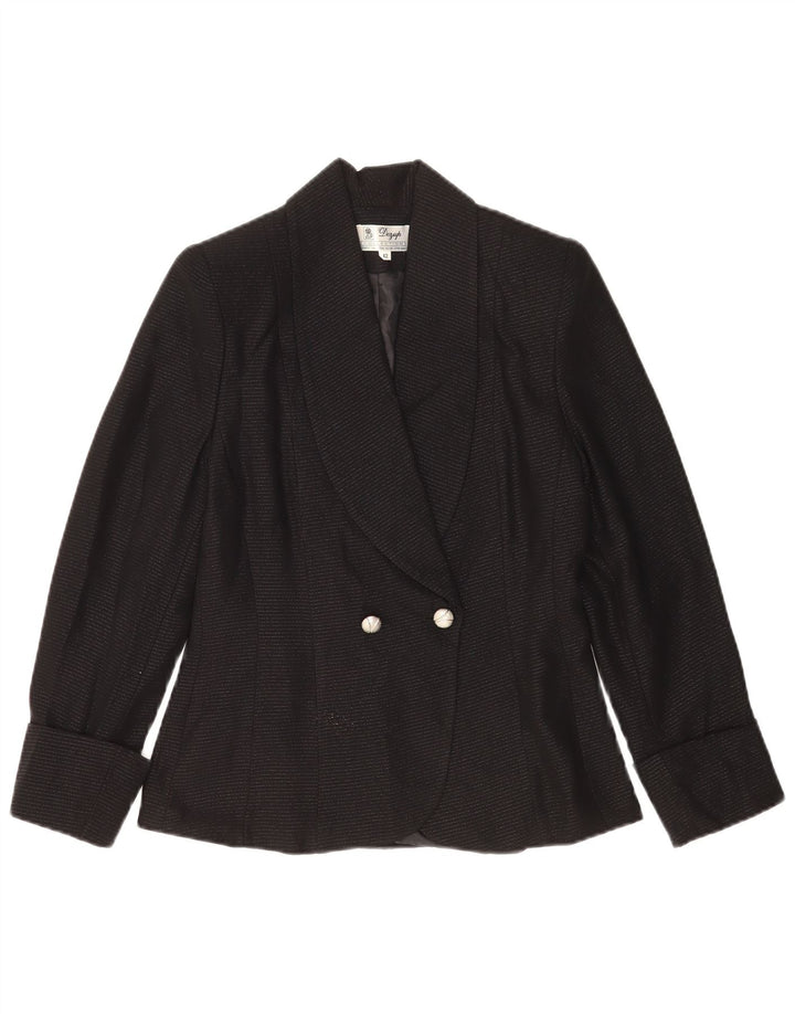 vintage Femme Double Breasted Blazer Veste IT 42 Moyen Noir Rayé