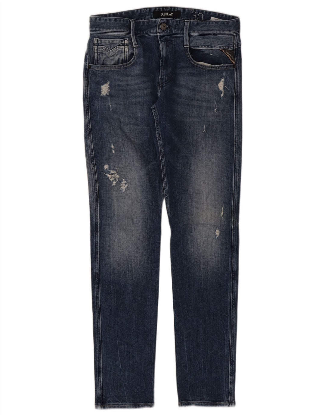 REPLAY Femme Anbass Jean Slim Effet Déchiré W30 L31 Bleu