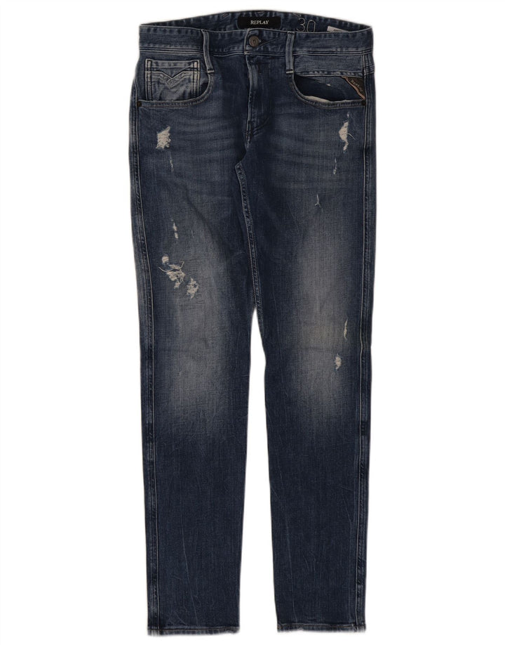 REPLAY Femme Anbass Jean Slim Effet Déchiré W30 L31 Bleu