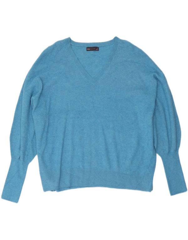 Marks & Spencer Pull surdimensionné à col en V pour femme UK 18 XL Bleu