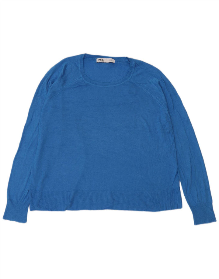 Zara Pull surdimensionné à col bateau pour femme UK 10 Petit Bleu
