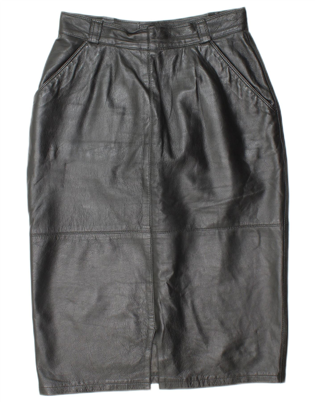 VINTAGE Jupe en cuir taille haute femme IT 44 Medium W26 Cuir noir