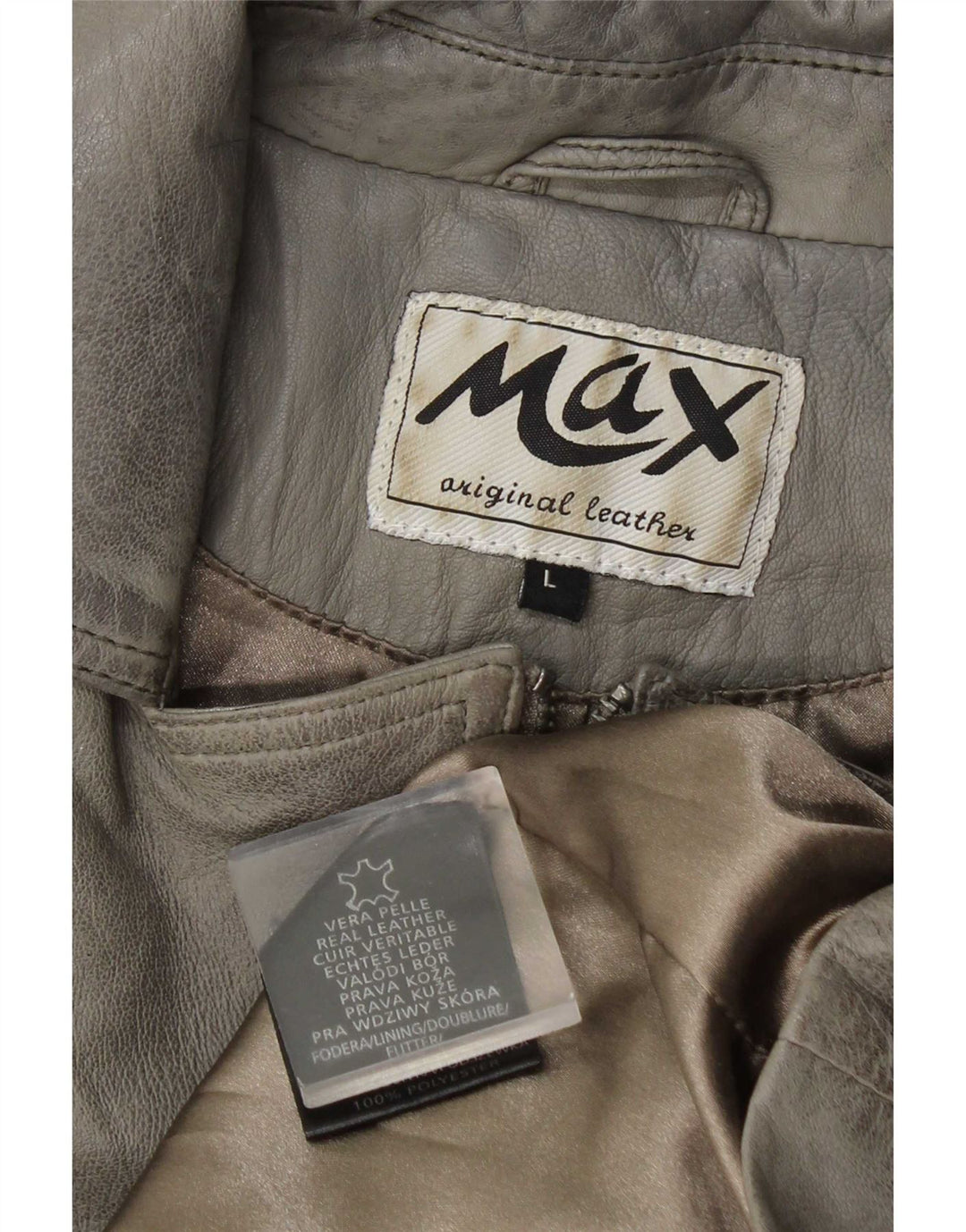 Max Veste de motard en cuir pour femme UK 14 Grand cuir gris