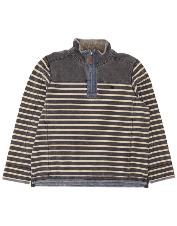 Fat Face Sweat-shirt col zippé pour homme XL en coton rayé bleu marine