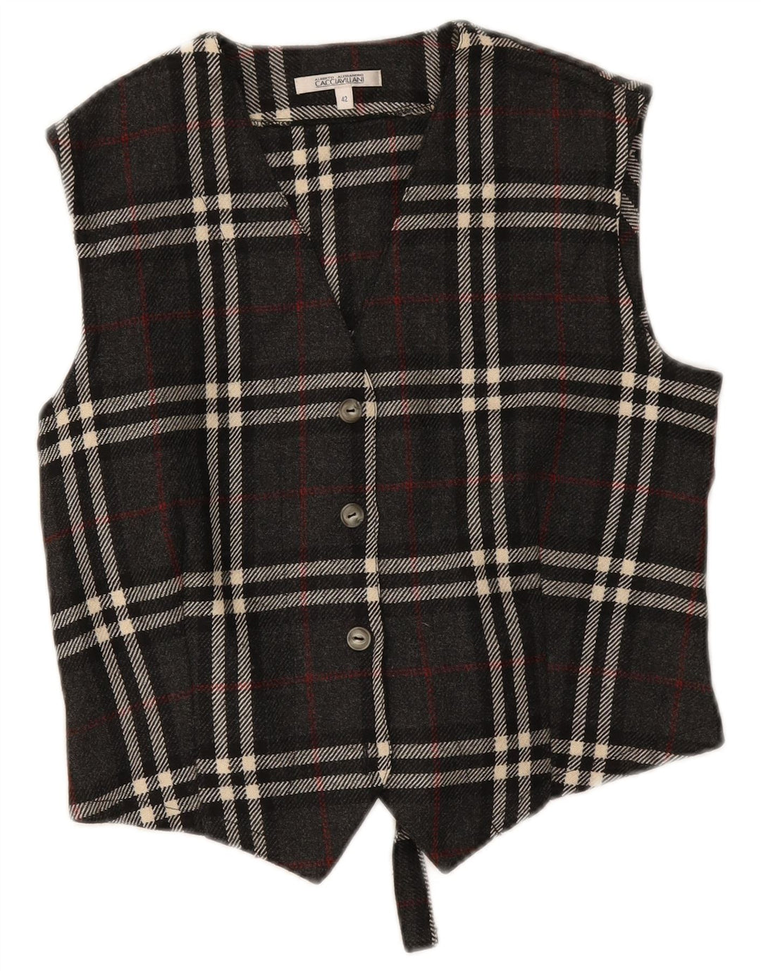 gilet femme vintage IT 42 laine à carreaux gris moyen