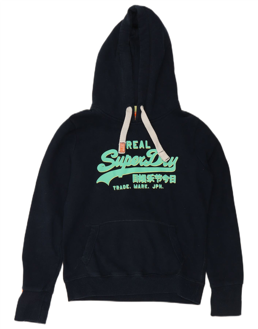 SUPERDRY Pull à capuche graphique pour femme UK 14 Bleu marine moyen Coton