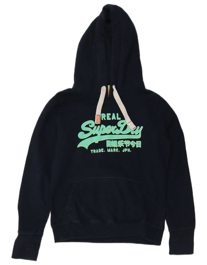 SUPERDRY Pull à capuche graphique pour femme UK 14 Bleu marine moyen Coton