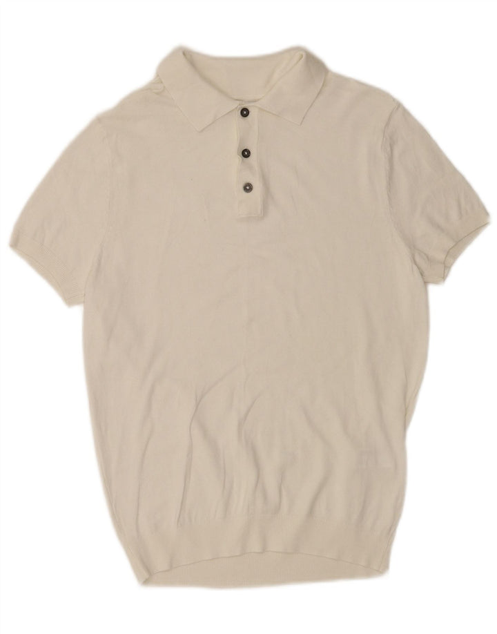 Zara Pull à manches courtes et col polo pour homme Blanc moyen Viscose