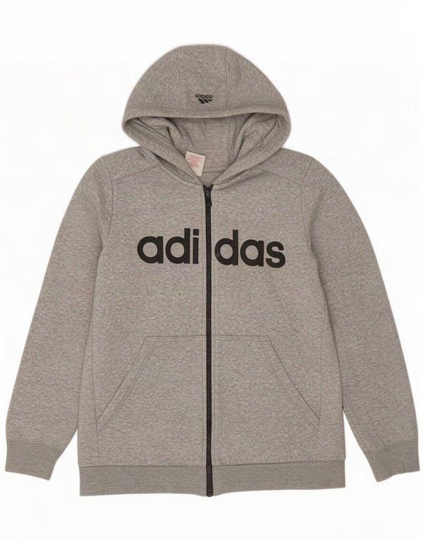 Adidas Pull à capuche zippé graphique pour garçon 13-14 ans Gris chiné en coton