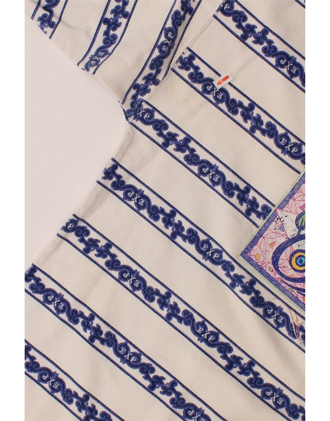 EXPRESS Womens Graphic Top Long Sleeve UK 14 Medium White Striped Cotton Vintage Express and Second-Hand Express from Messina Hembry 