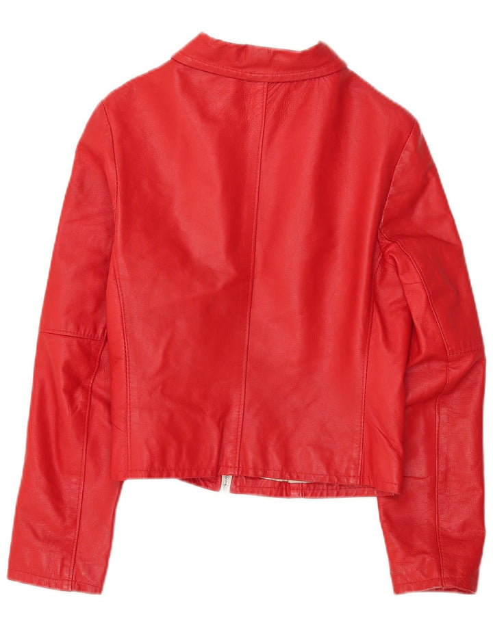 Please Veste en cuir courte pour femme UK 14 Large Rouge